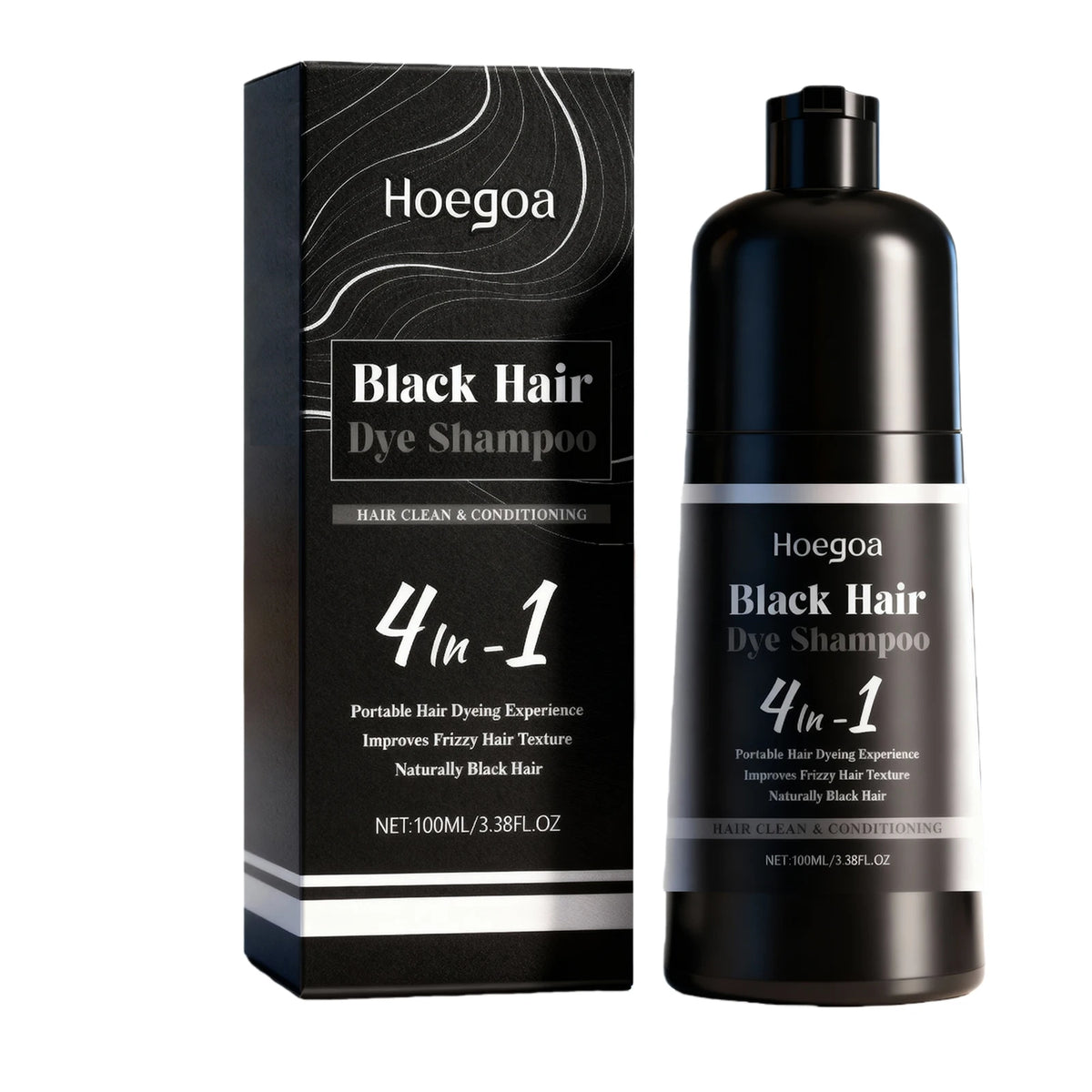 4-in-1 Instant Black Hair Dye Shampoo for Gray Coverage