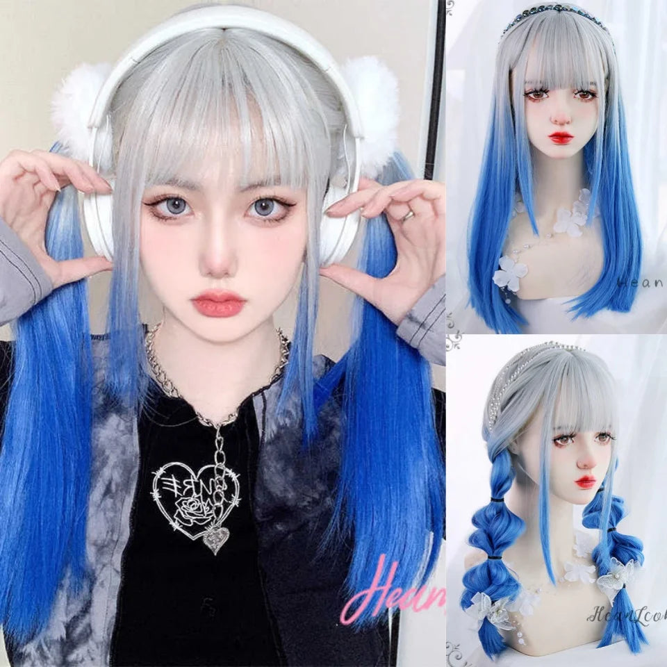 Long Wavy Ginger Synthetic Wig with Bangs