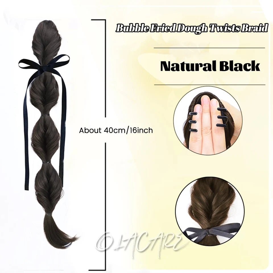 Long Clip-In Bubble Braid Ponytail Hair Extension for Daily Styling - 58