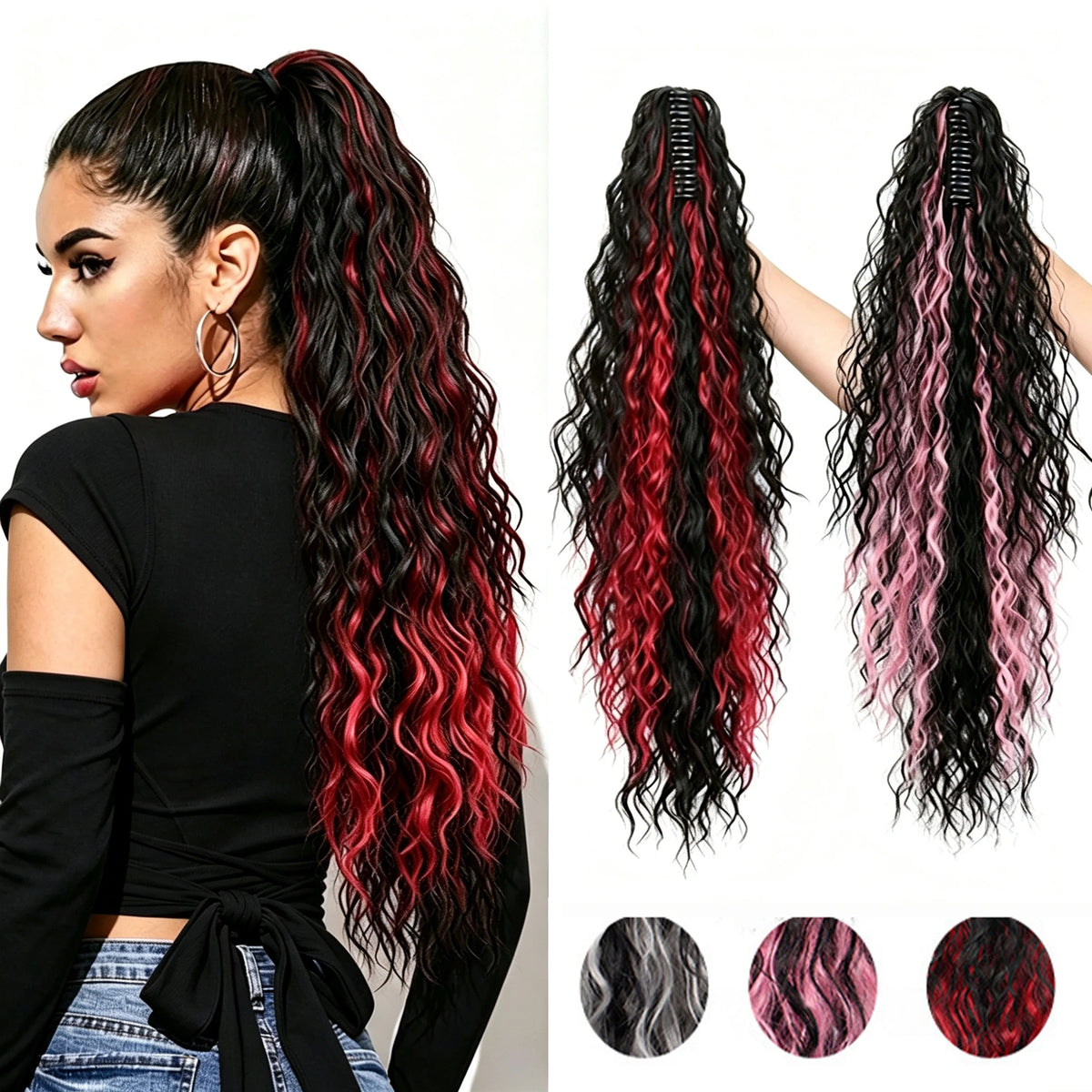 Long Straight Claw Clip Ponytail Hair Extension for Daily and Party Wear