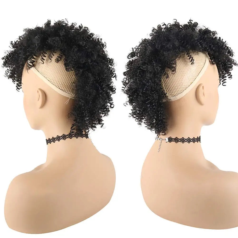 Curly Afro Mohawk Ponytail with Bangs Clip-In