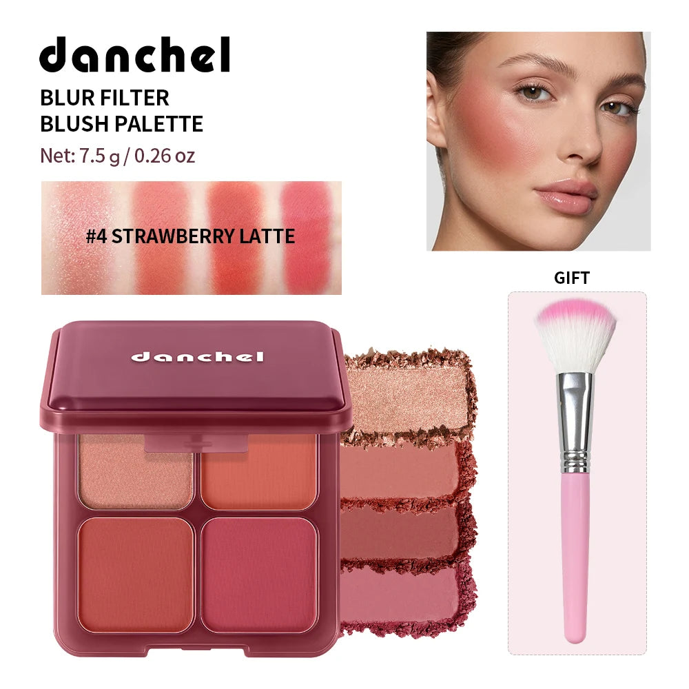 4-Color Matte Blush Palette with Professional Makeup Brush - 20