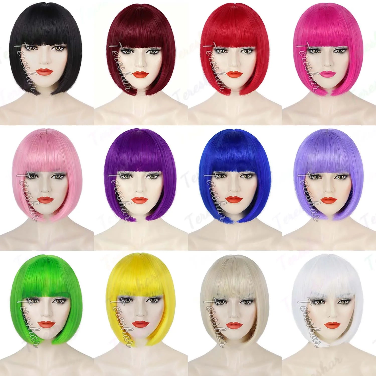 Short Straight Bob Wig with Bangs for Daily Wear and Cosplay - 8