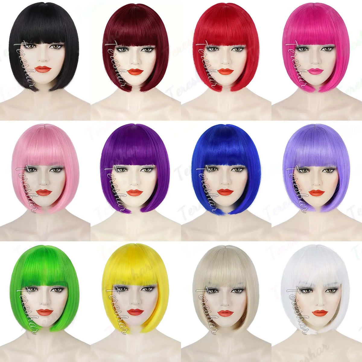 Short Straight Bob Wig with Bangs for Daily Wear and Cosplay