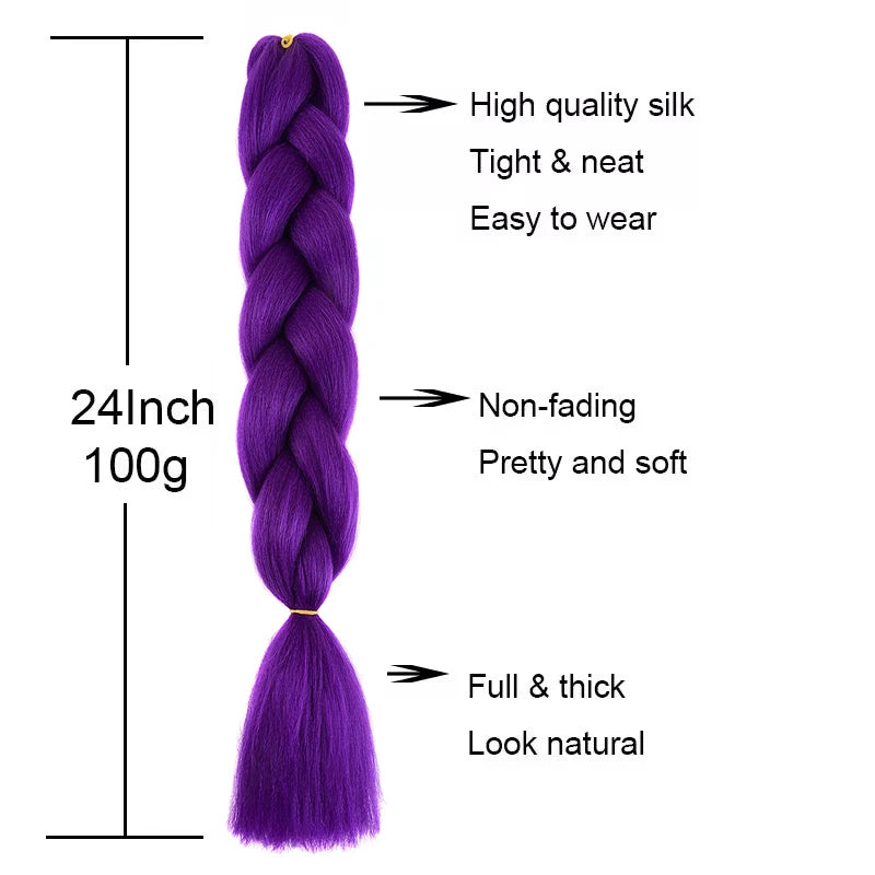 24-Inch Purple Synthetic Braiding Hair Extensions for Parties