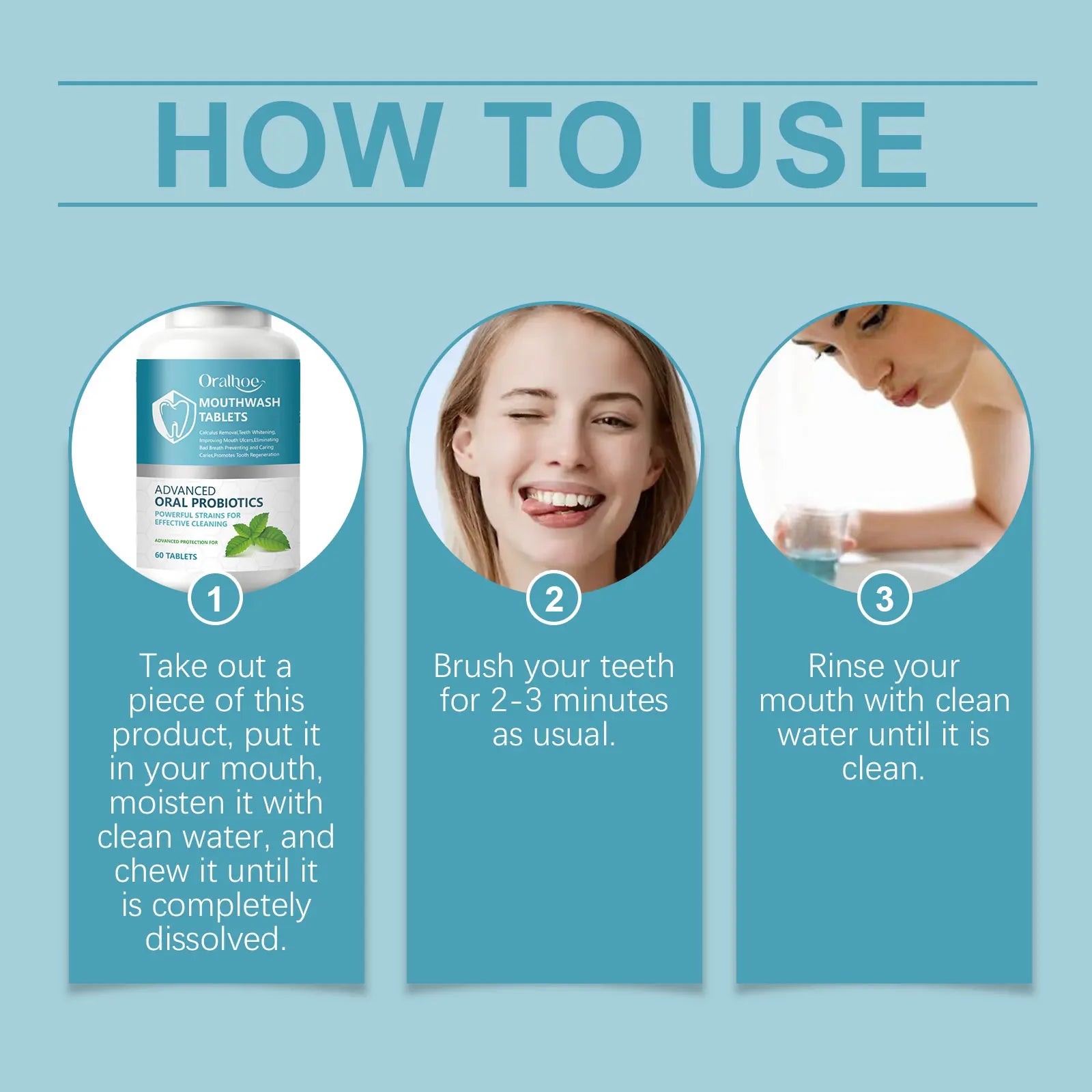 Probiotic Teeth Whitening Mouthwash Tablets for Fresh Breath - 12