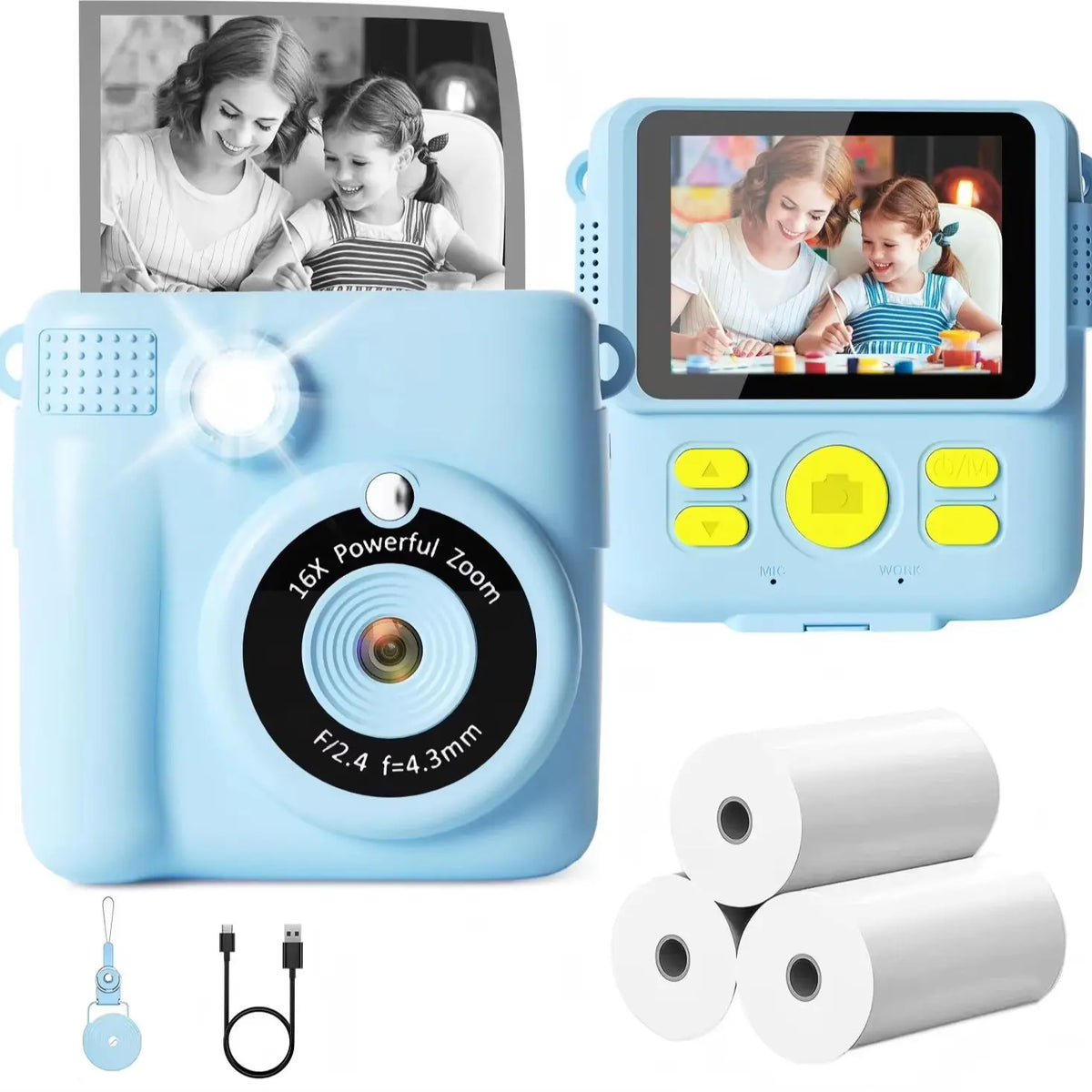 Instant Print Camera for Kids with Video Recording and Digital Zoom