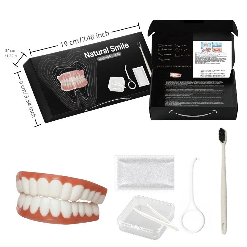Complete Denture Set with Storage Case and Cleaning Accessories - 16