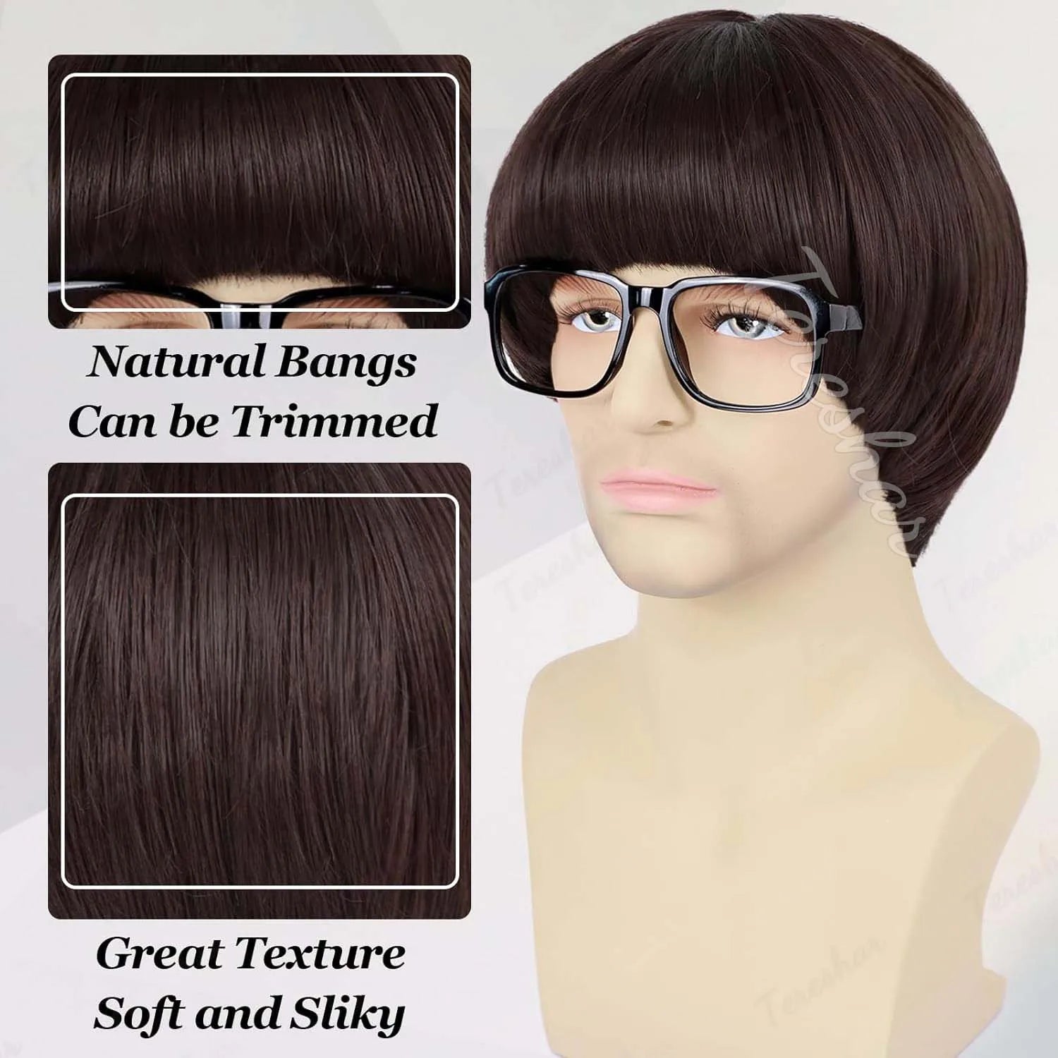 Short Synthetic Mushroom Wig with Glasses for Costume Parties - 4