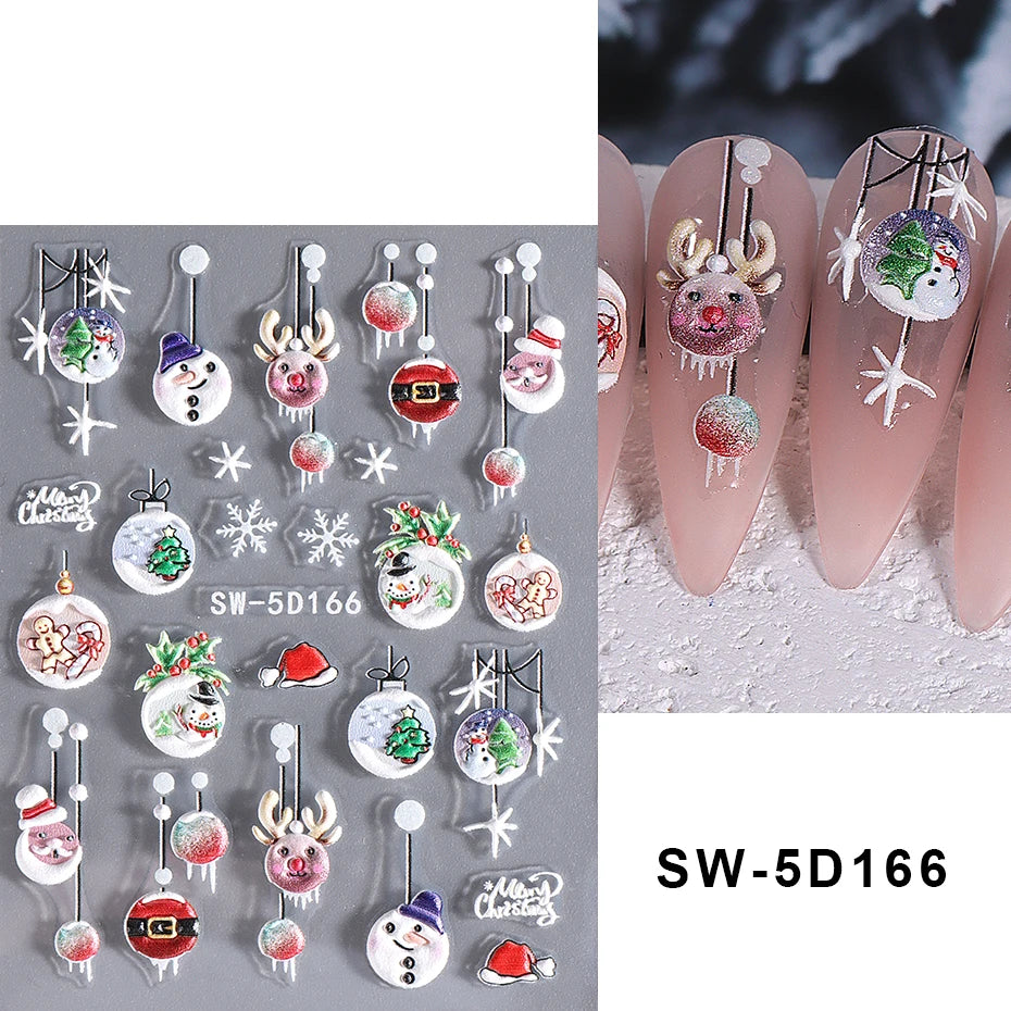 Festive 3D Christmas Nail Art Stickers for Holiday Manicure Decorations
