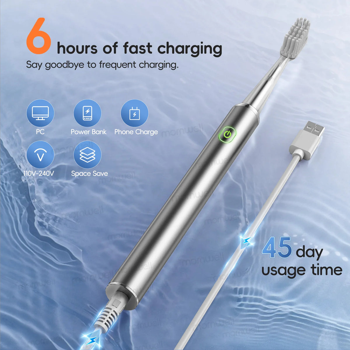 Rechargeable Acoustic Sonic Electric Toothbrush with 4 Replacement Heads