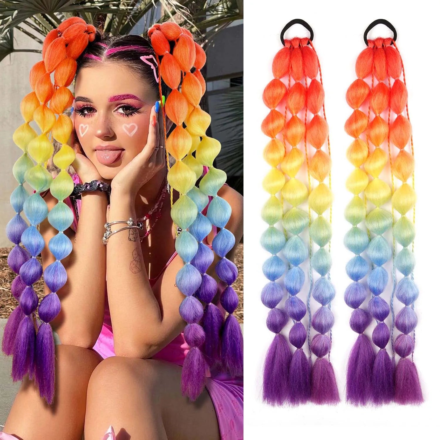 2-Piece Colored Bubble Ponytail Extensions for Festivals and Parties - 15
