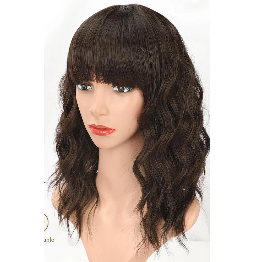 Short Wavy Bob Wig with Bangs for Daily Wear
