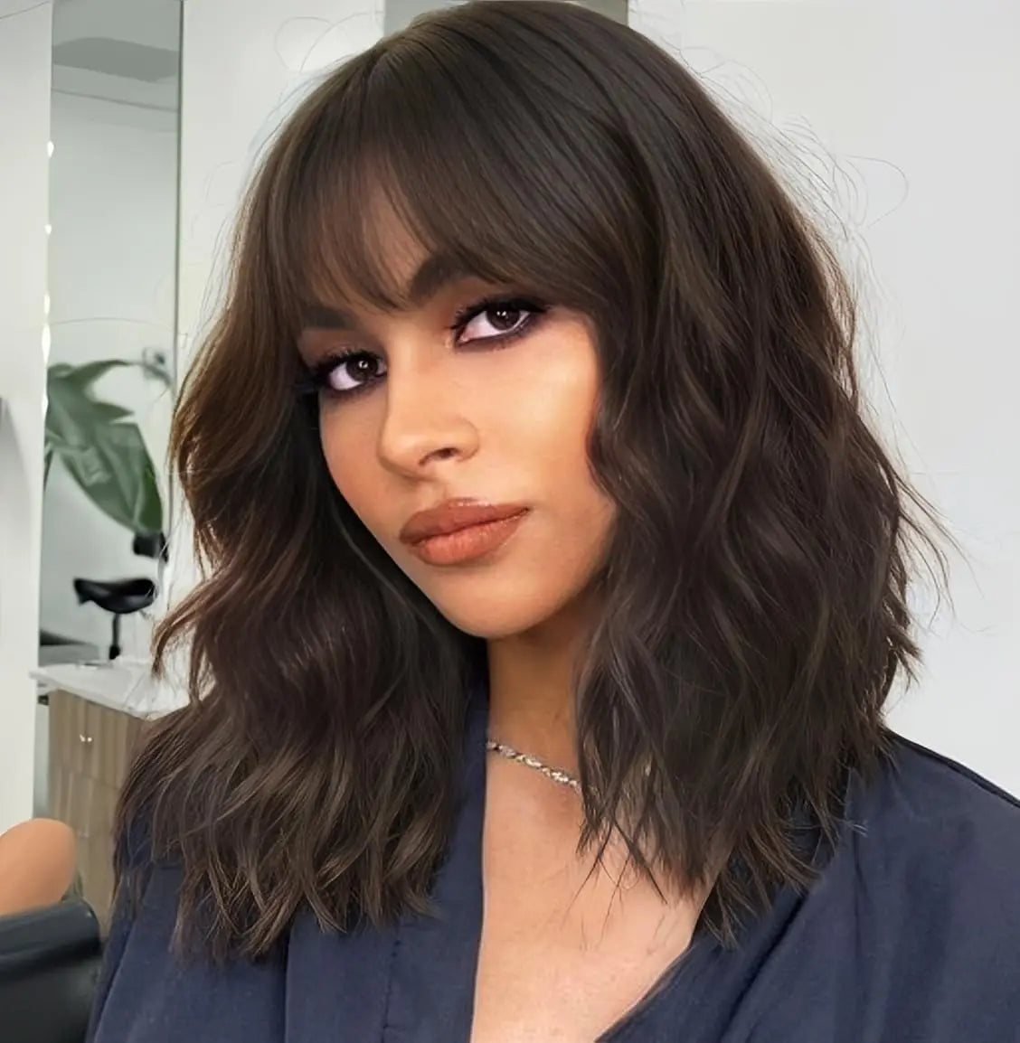 Short Wavy Bob Wig with Bangs for Daily Wear - 2