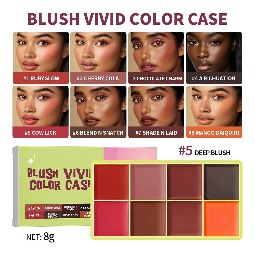 8-Color Cream Blush and Contouring Makeup Palette for Flawless Skin