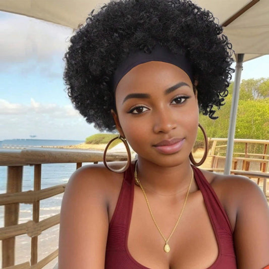 Short Curly Afro Headband Wig for Women