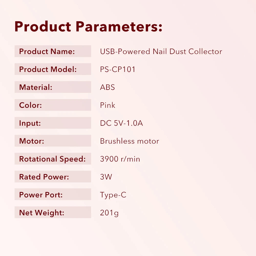 USB Powered Nail Dust Collector for Gel Manicure and Salon Use