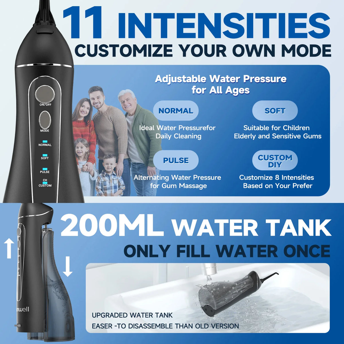 Cordless Water Flosser for Teeth with 4 Pressure Settings and 4 Jet Tips