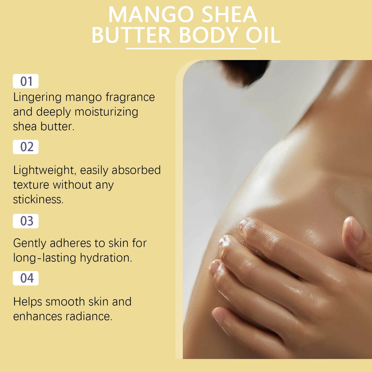 Mango Shea Butter Body Oil for Deep Skin Hydration and Smoothing Rough Skin