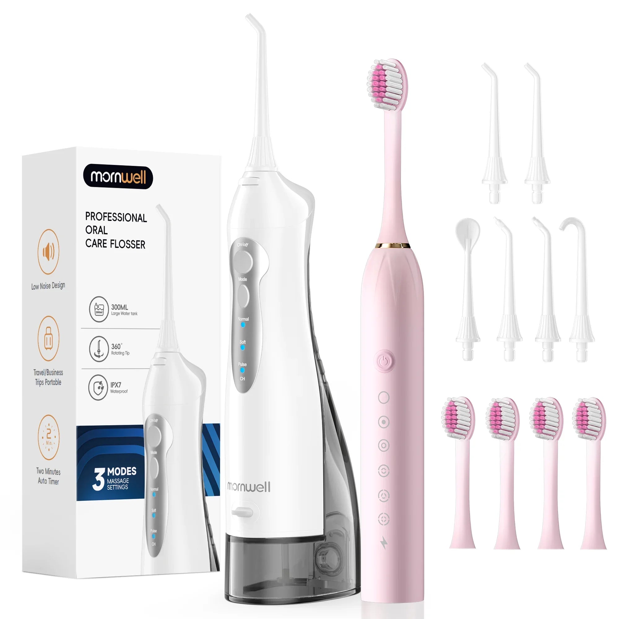 Portable Cordless Water Flosser and Sonic Electric Toothbrush Oral Care Set - 26