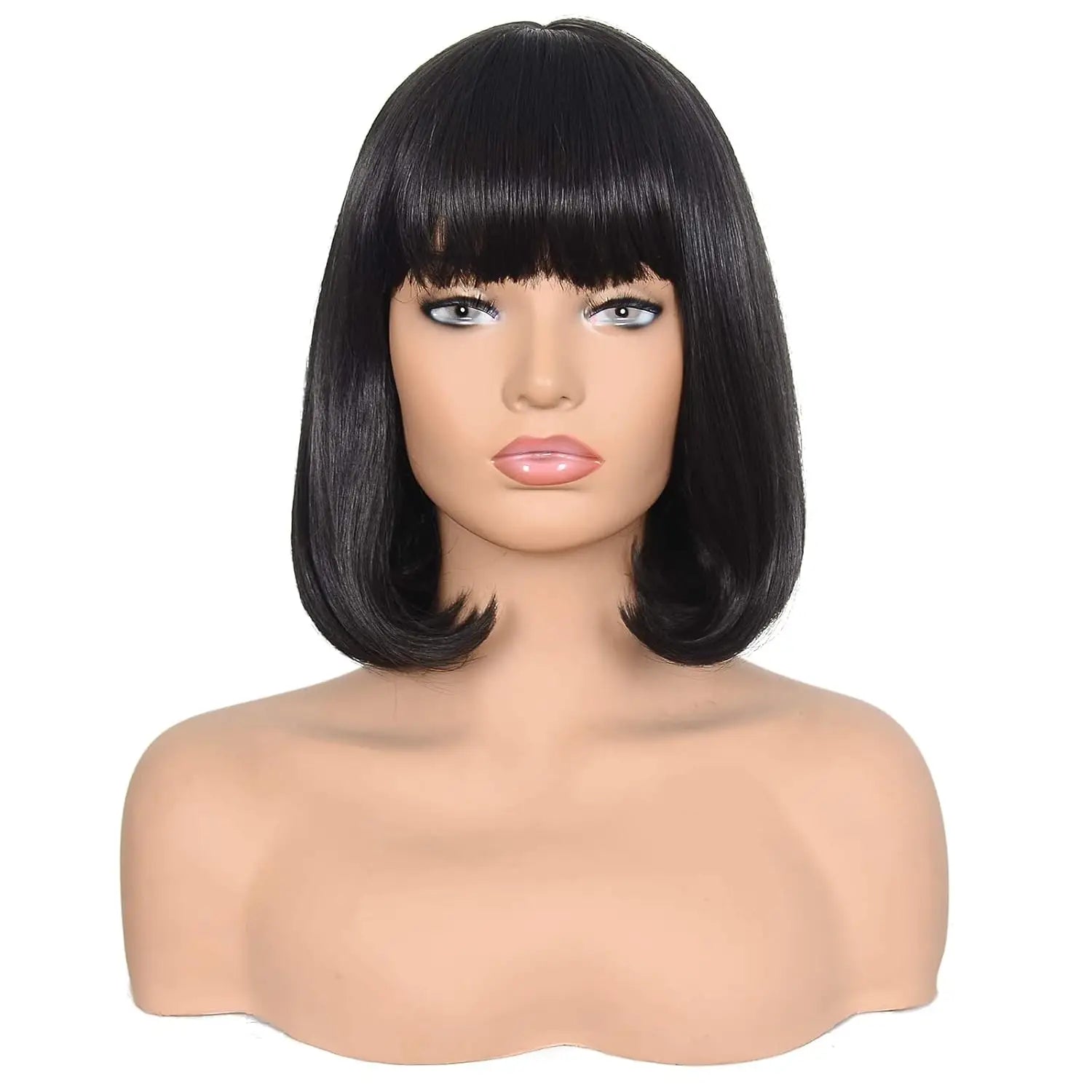 Short Black Bob Wig with Bangs for Cosplay and Daily Wear - 1