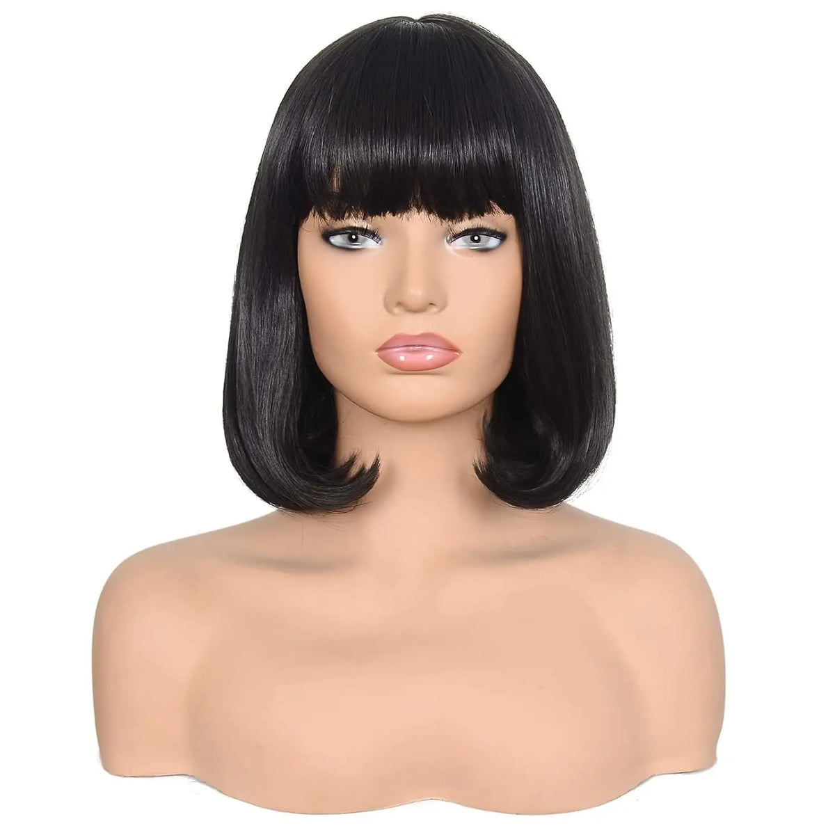 Short Black Bob Wig with Bangs for Cosplay and Daily Wear