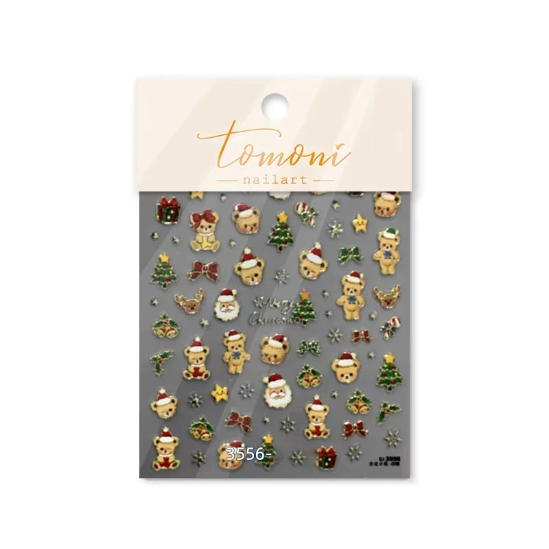 Festive 3D Christmas Nail Art Stickers for Holiday Manicure Decorations