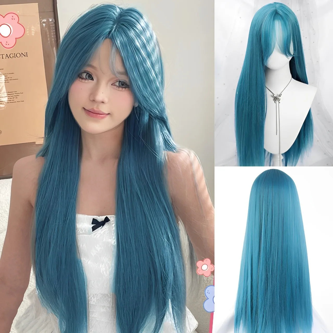 Long Straight Cosplay Wig with Bangs for Parties - 27