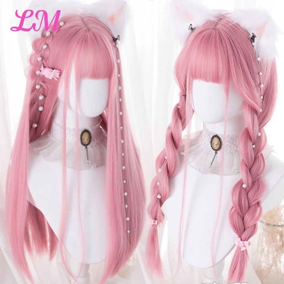 24-Inch Long Pink Cosplay Wig for Costumes