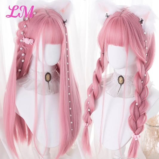 24-Inch Long Pink Cosplay Wig for Costumes
