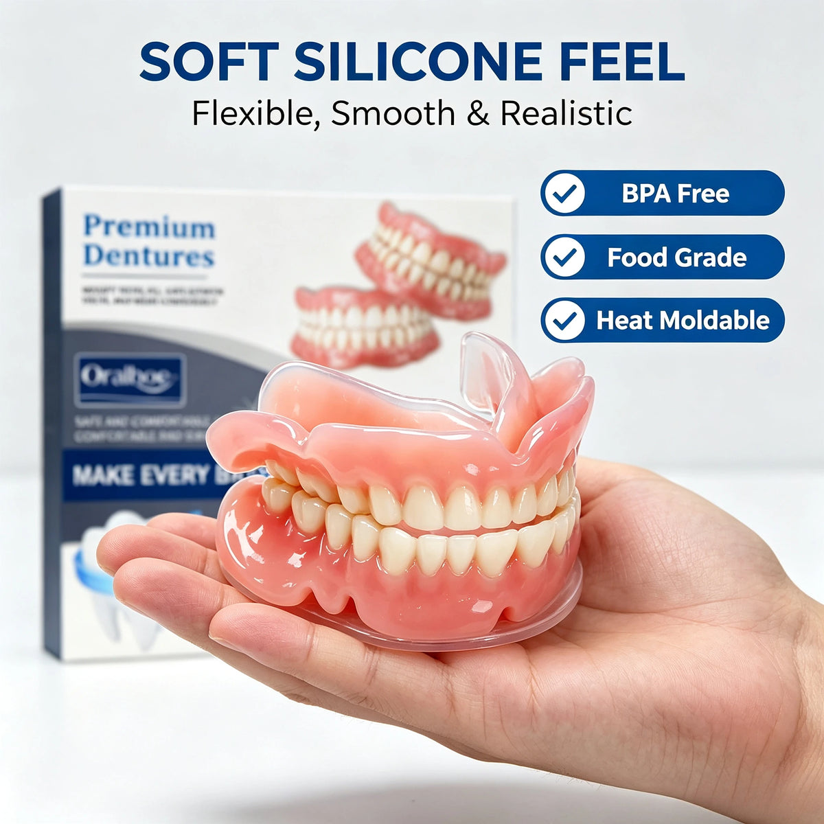 Comfortable Silicone Snap-On Denture Set for a Natural Realistic Smile