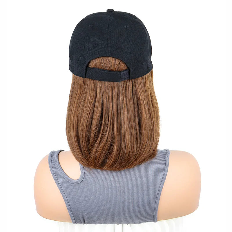 Short Straight Bob Hair Wig with Baseball Cap for Women - 8
