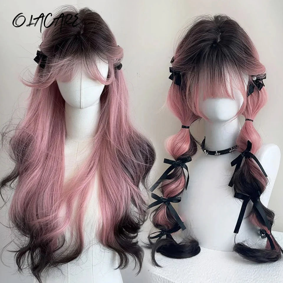 Long Wavy Blonde Cosplay Wig with Bangs