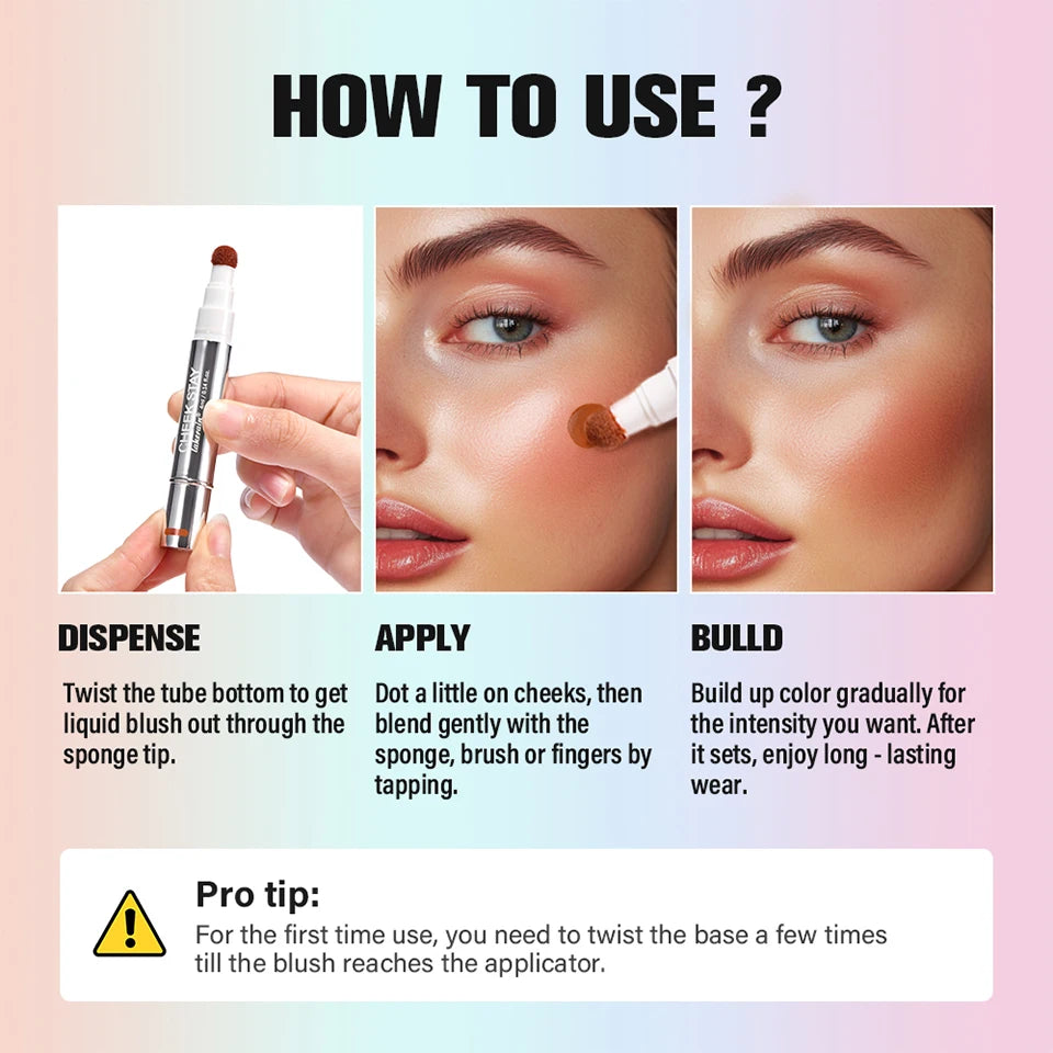 Liquid Blush Stick with Sponge Tip for Natural Matte Cheek Makeup - 14