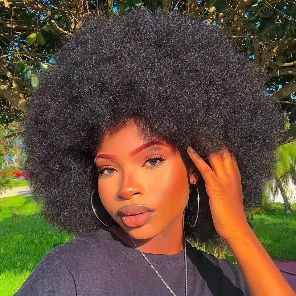 Short Afro Kinky Curly Wig for Women Bouncy 70s Style Natural Look