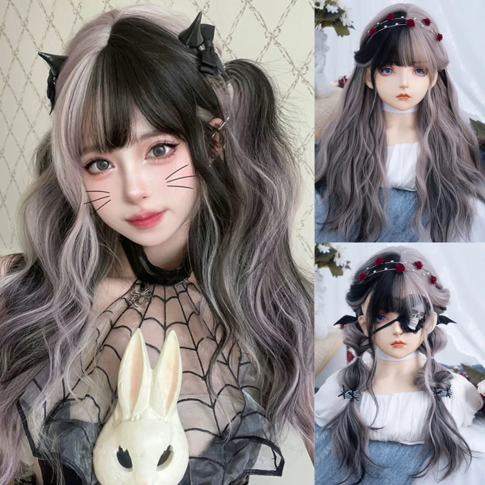 Wavy Brown Cosplay Wig with Curly Pigtails for Costume Parties