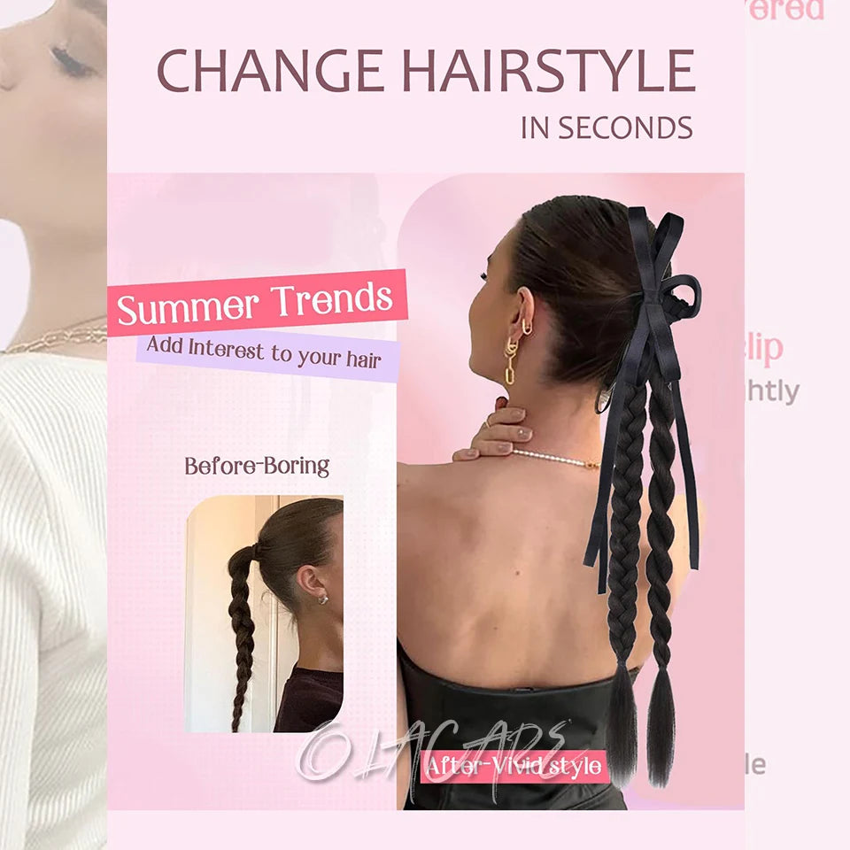 Long Clip-In Bubble Braid Ponytail Hair Extension for Daily Styling