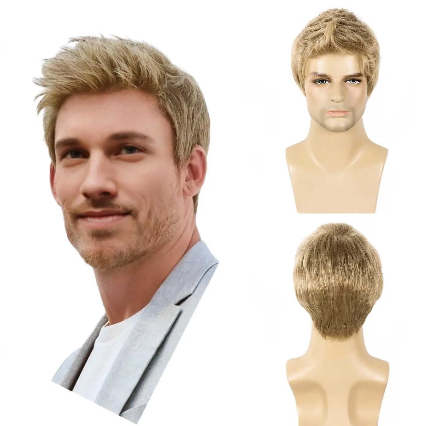 Short Blonde Synthetic Wig for Men Daily Wear and Cosplay - 2