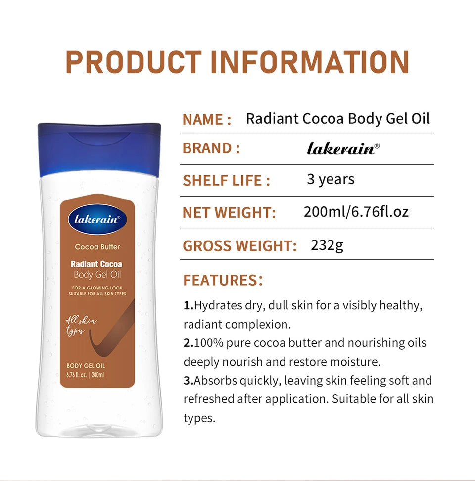 Radiant Cocoa Butter Body Gel Oil for Deep Hydration and Glowing Skin