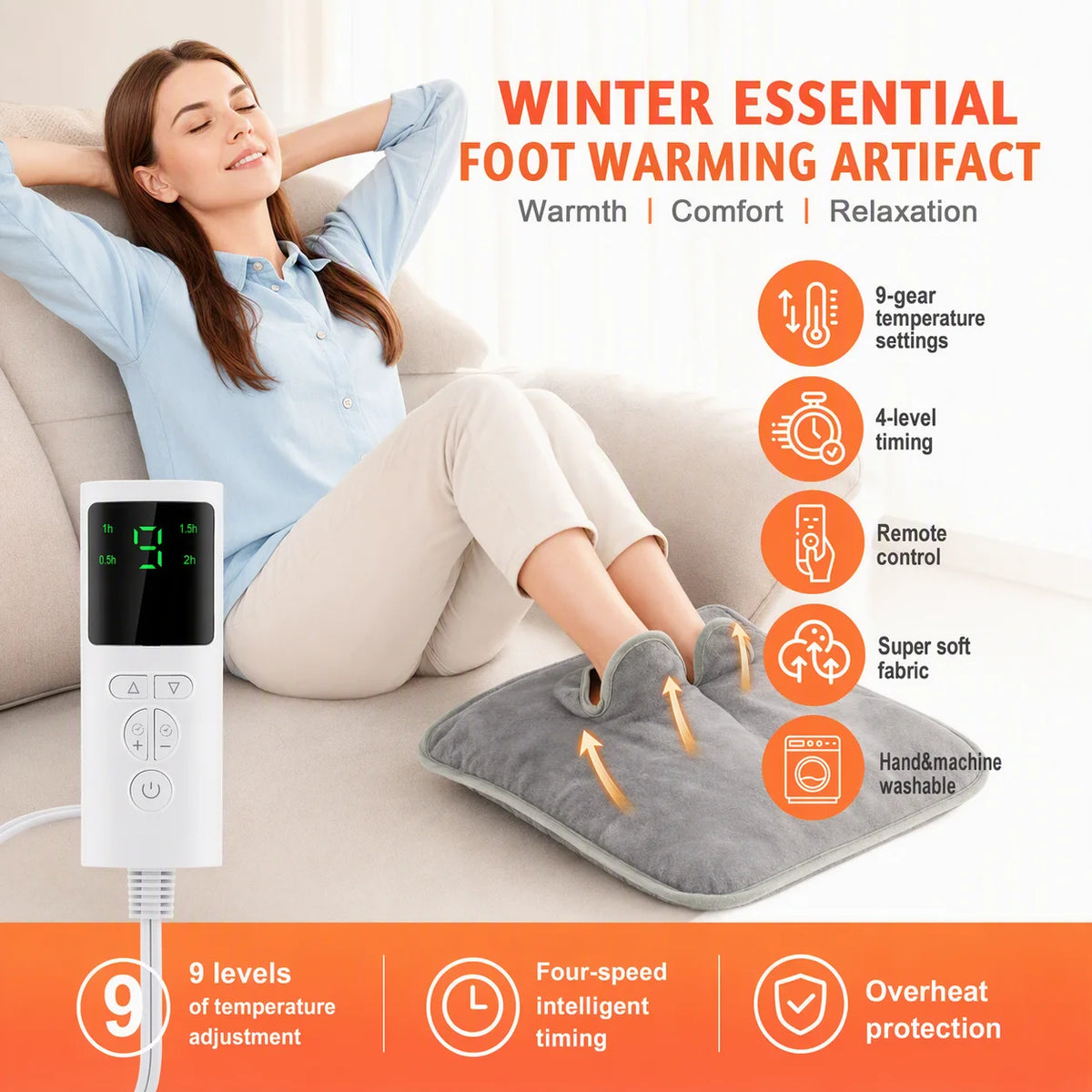 Electric Heated Foot Warmer with 9 Heat Levels and Auto Shut-Off Timer