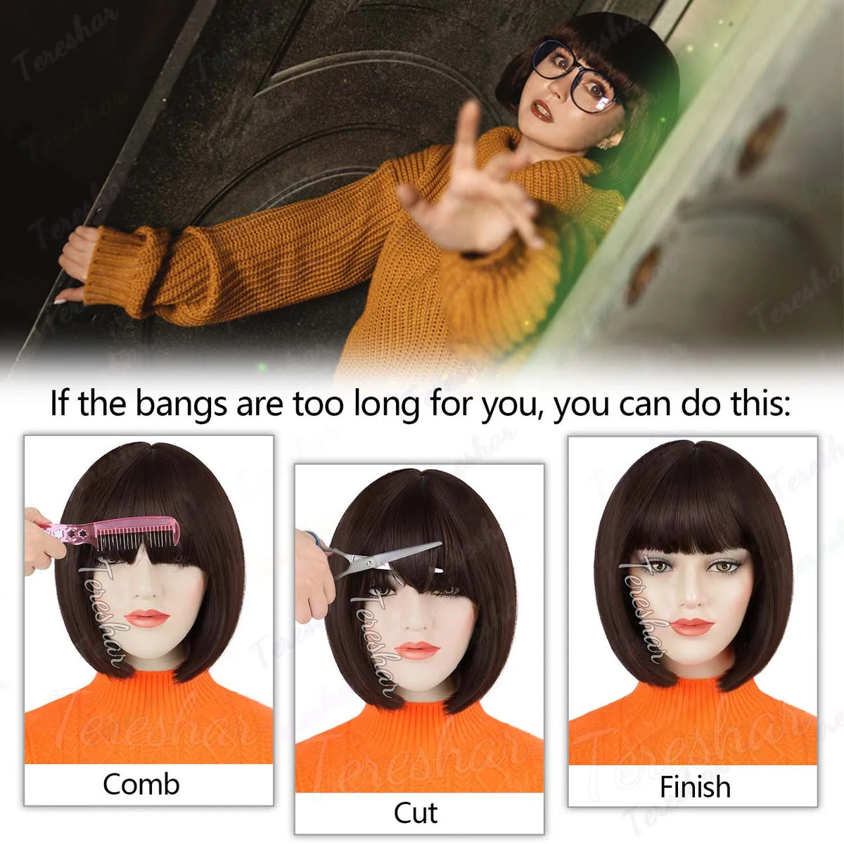 Short Brown Bob Wig with Glasses and Magnifying Glass for Cosplay Parties
