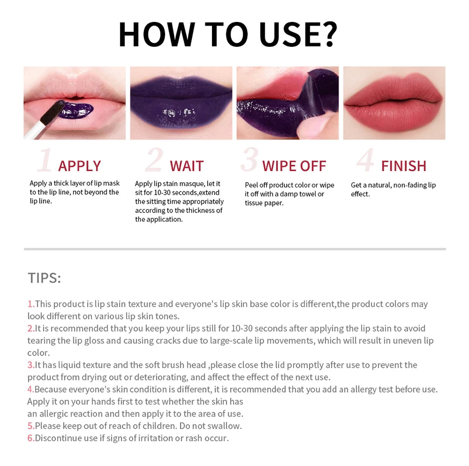 Long-Lasting Waterproof Peel-Off Lip Stain Tint for All-Day Wear