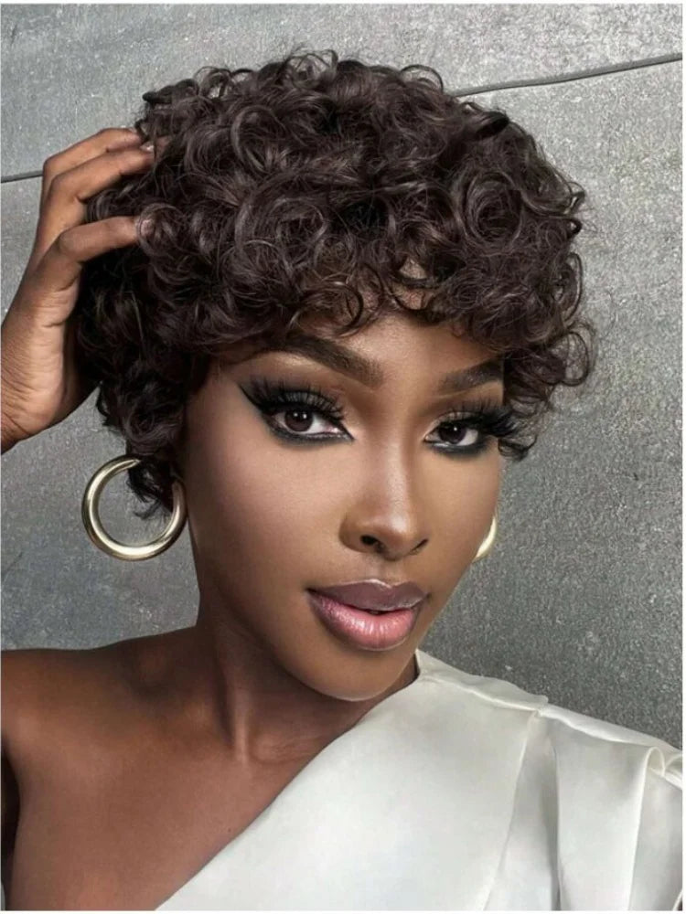 Short Curly Pixie Cut Wig for Women - 1