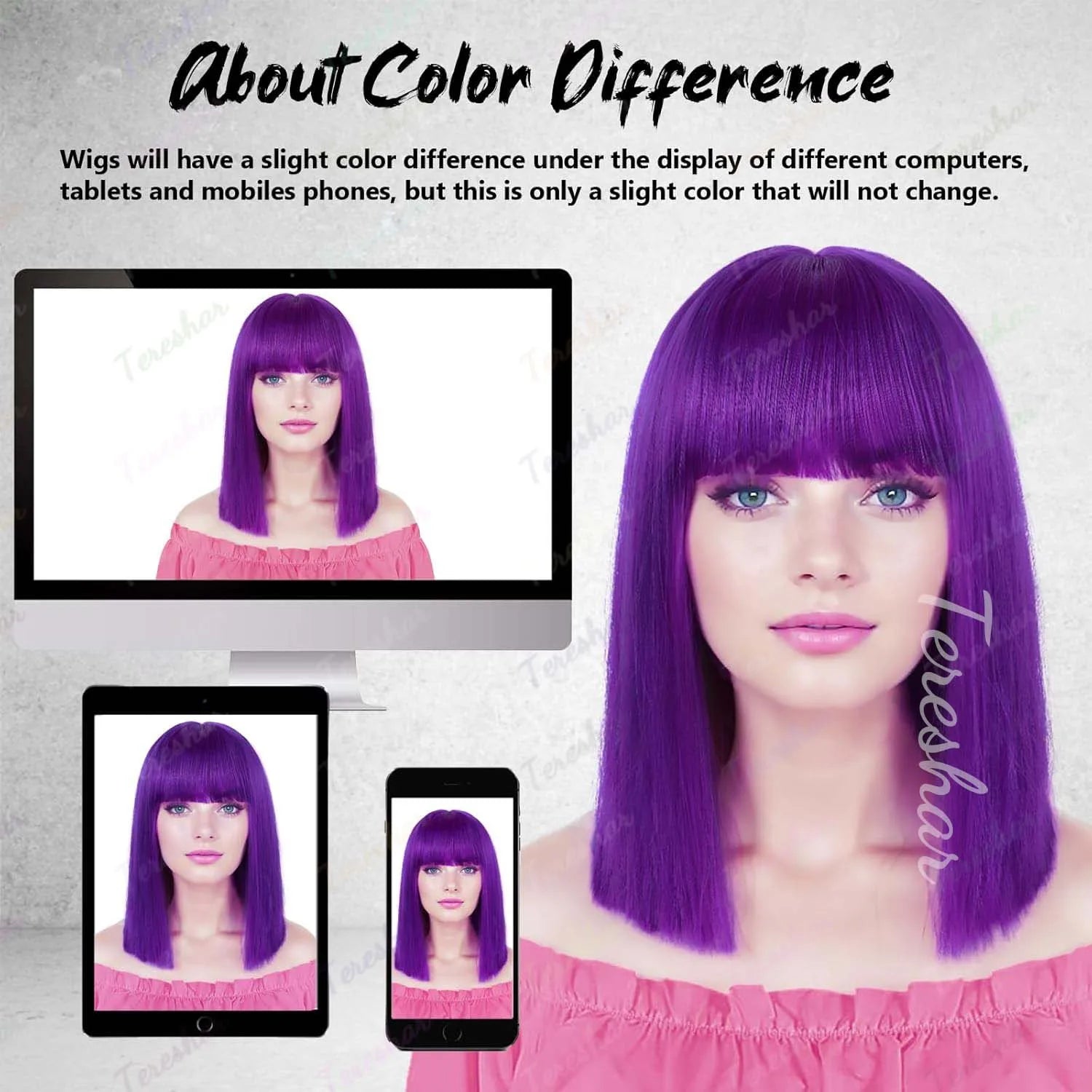 Heat Resistant Synthetic Straight Bob Wig with Bangs for Women - 14