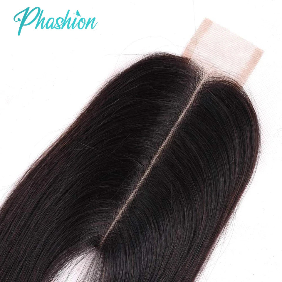 Straight Brazilian Human Hair Bundles with Transparent Lace Closure - 4