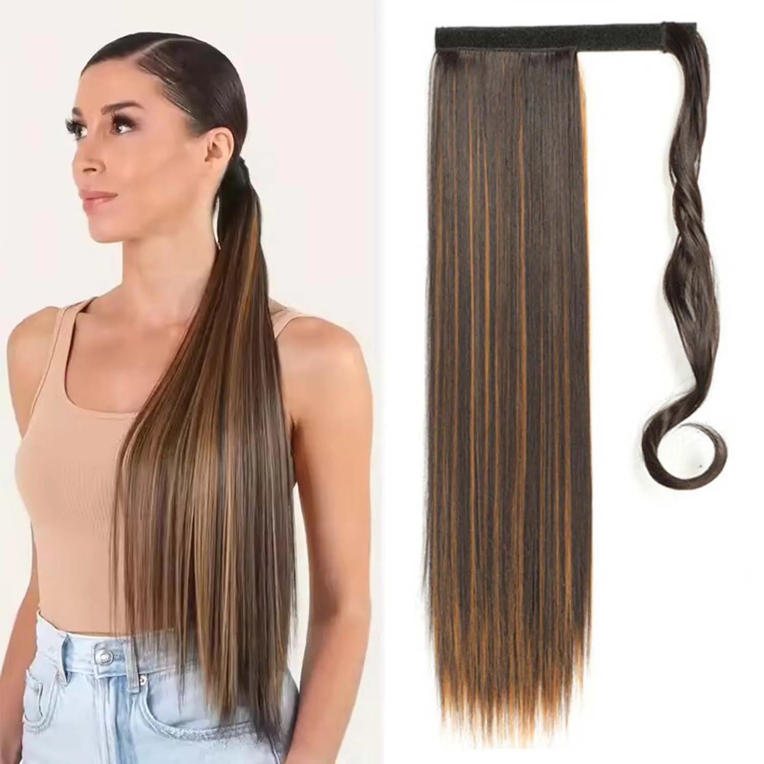 24 Inch Long Straight Wrap Around Ponytail Hair Extension for Women - 32