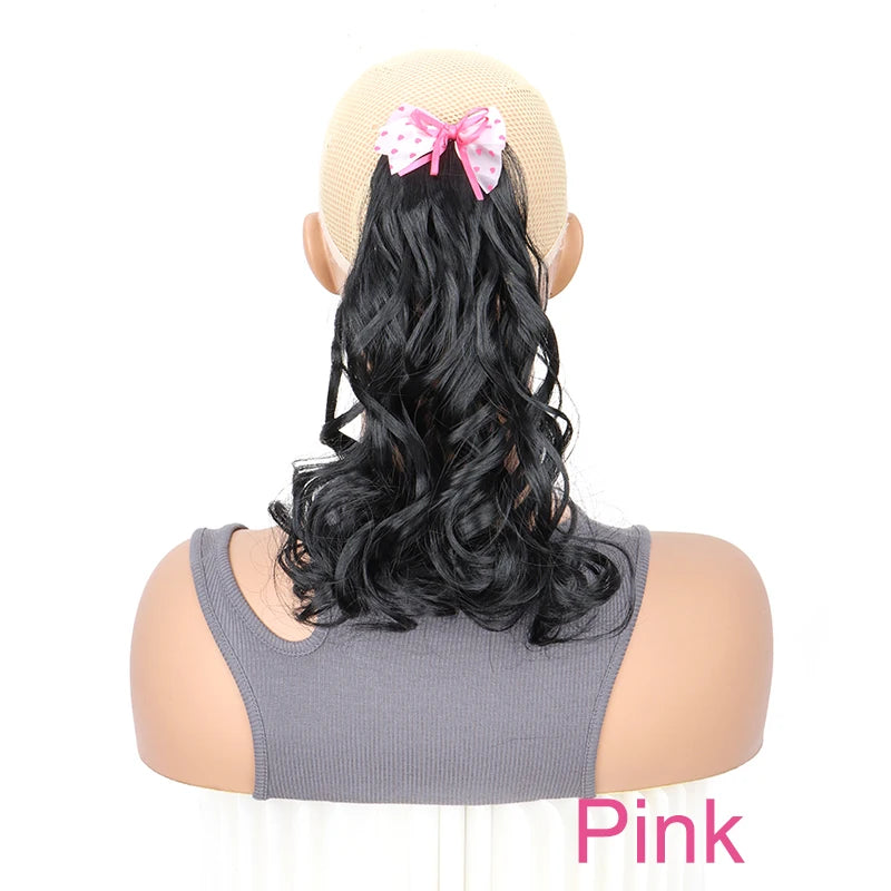 Wavy Curly Ponytail Hair Extension Clip with Bow for Girls - 9