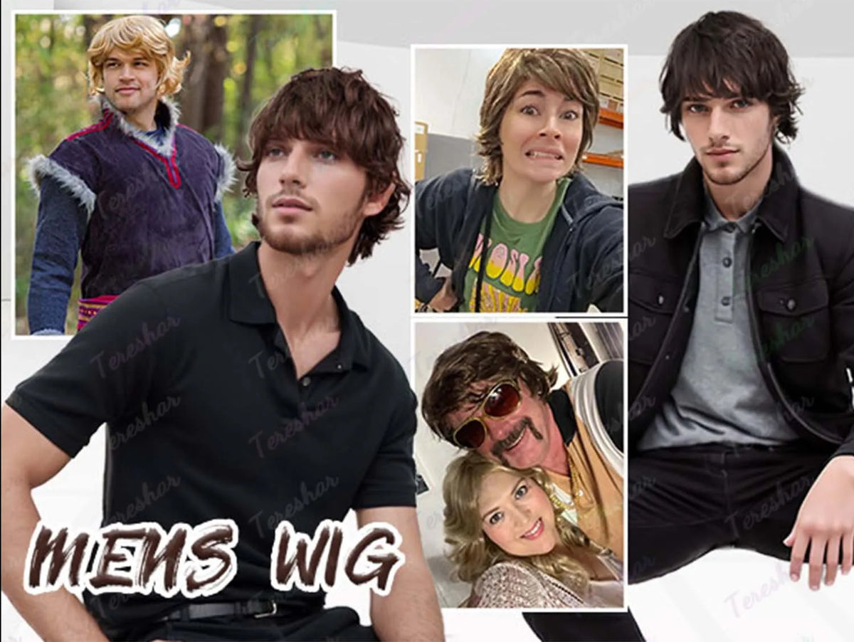 Short Curly Layered Synthetic Wig for Men Cosplay and Daily Style