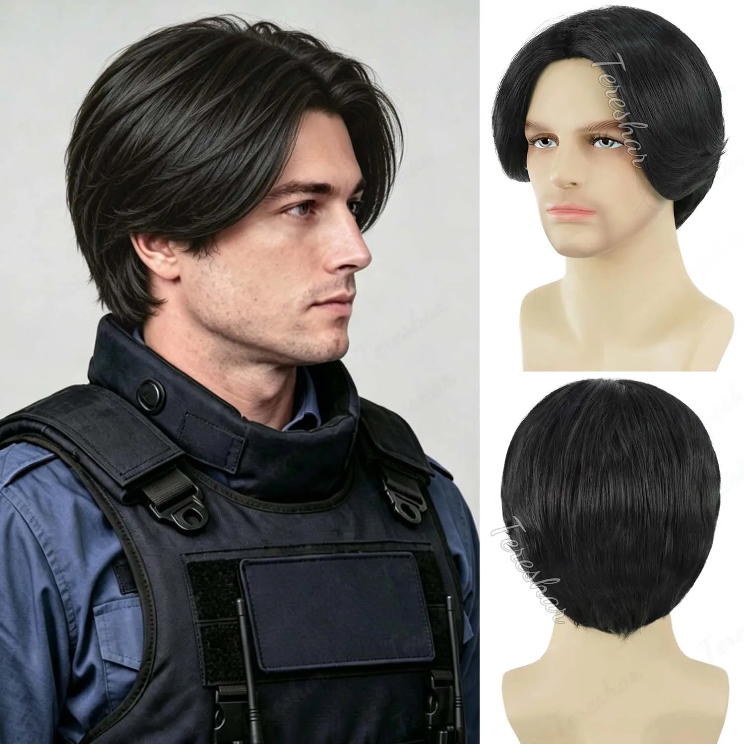 Short Straight Layered Men's Wig for Cosplay Party and Daily Wear - 13