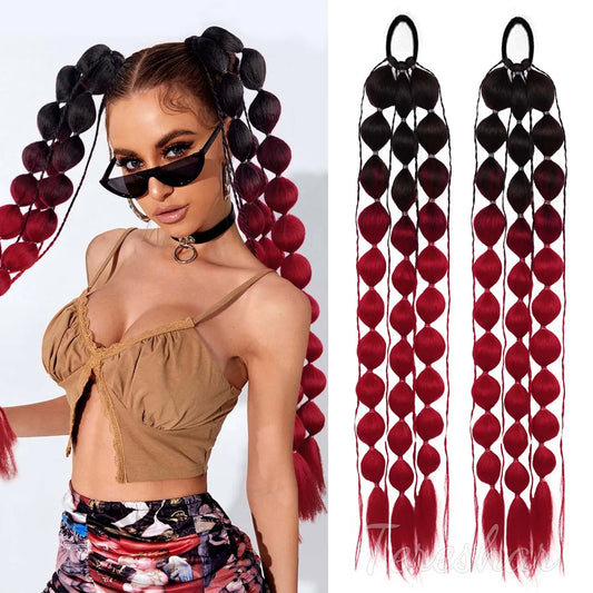 2-Piece Colored Bubble Ponytail Extensions for Festivals and Parties